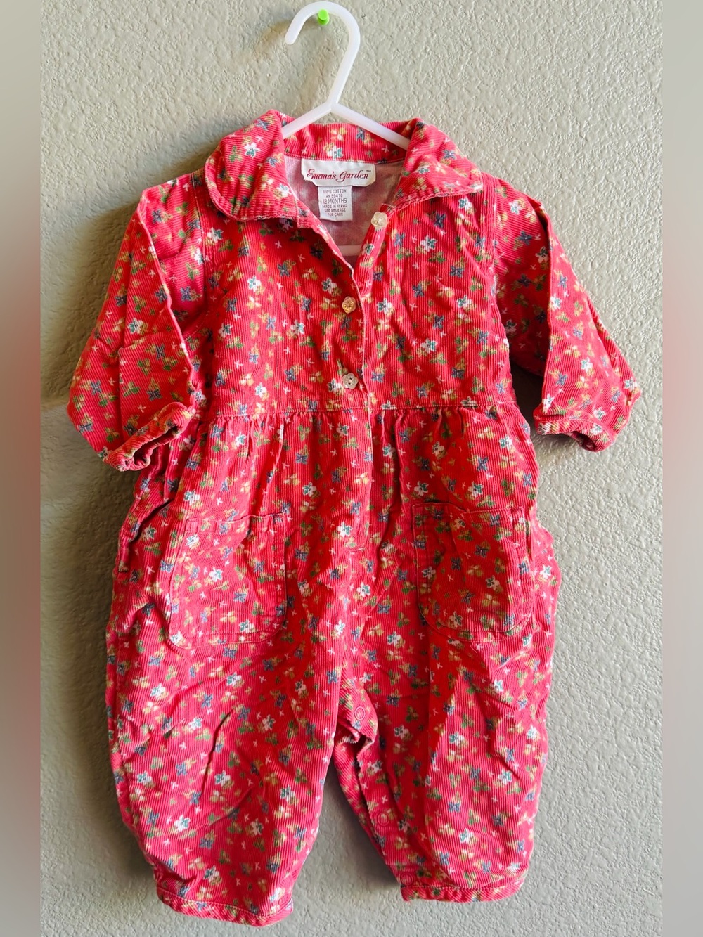 Emma’s Garden Pink Floral Vintage  Corduroy Romper